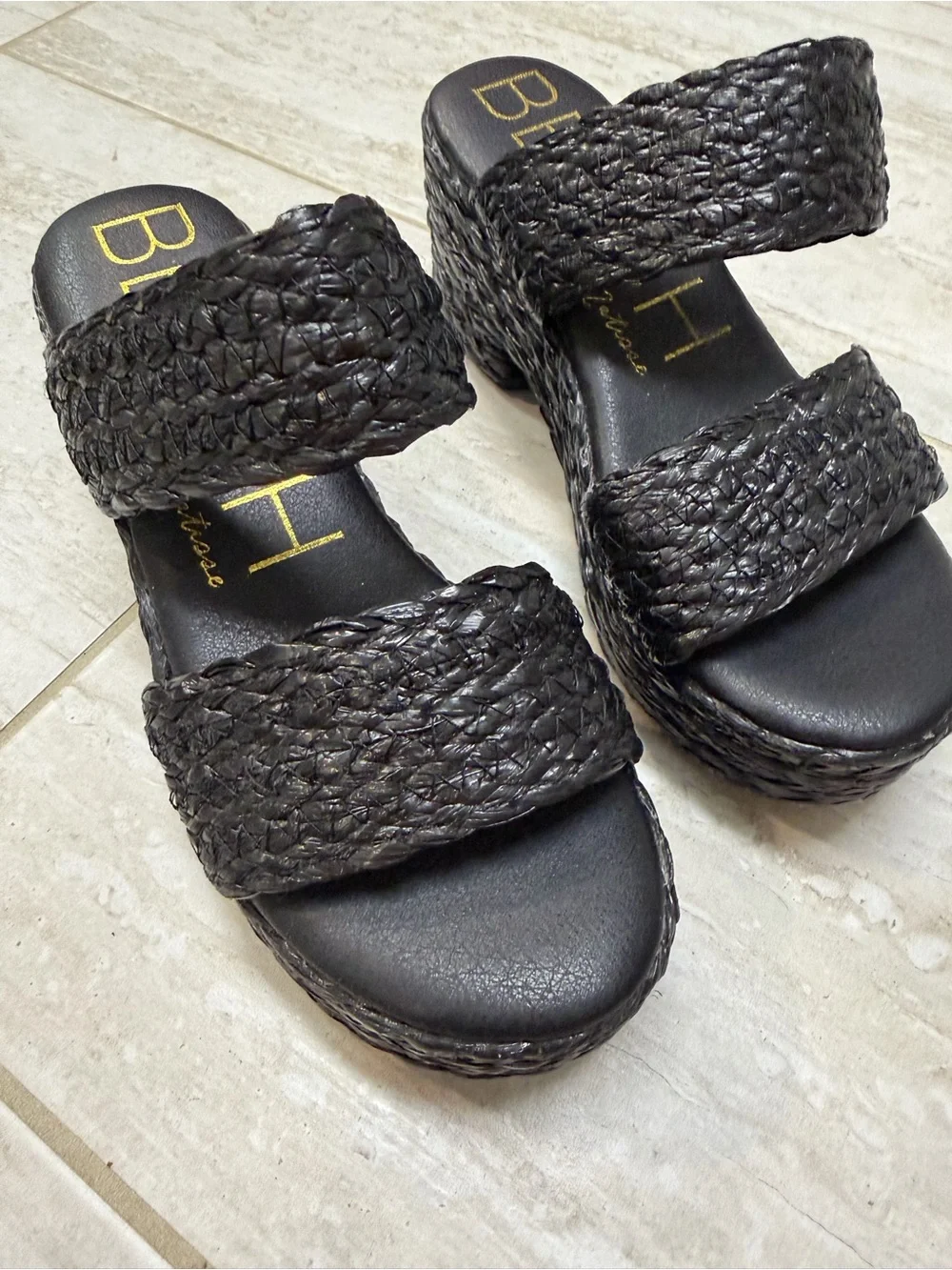 Black Woven Platform Slide Sandals - Unknown
